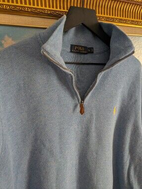 Polo by Ralph Lauren Light Blue Half-Zip Sweater with Yellow Pony